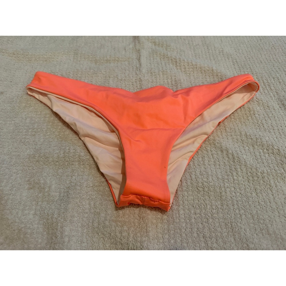 L Space Bitsy Cut Ruched Bikini Bottom Neon Coral Orange Large NWOT